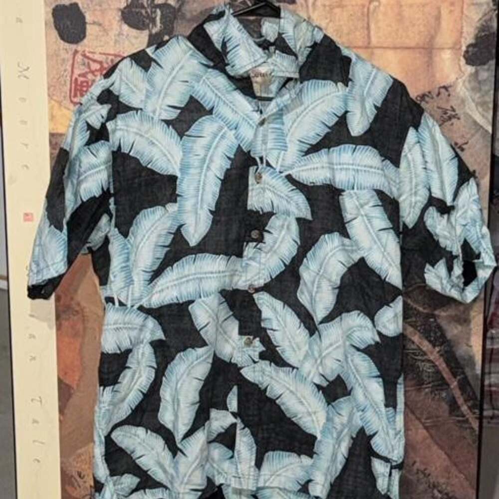 Cooke Street Honolulu Blue and Black Banana Leaf Hawaiian Shirt